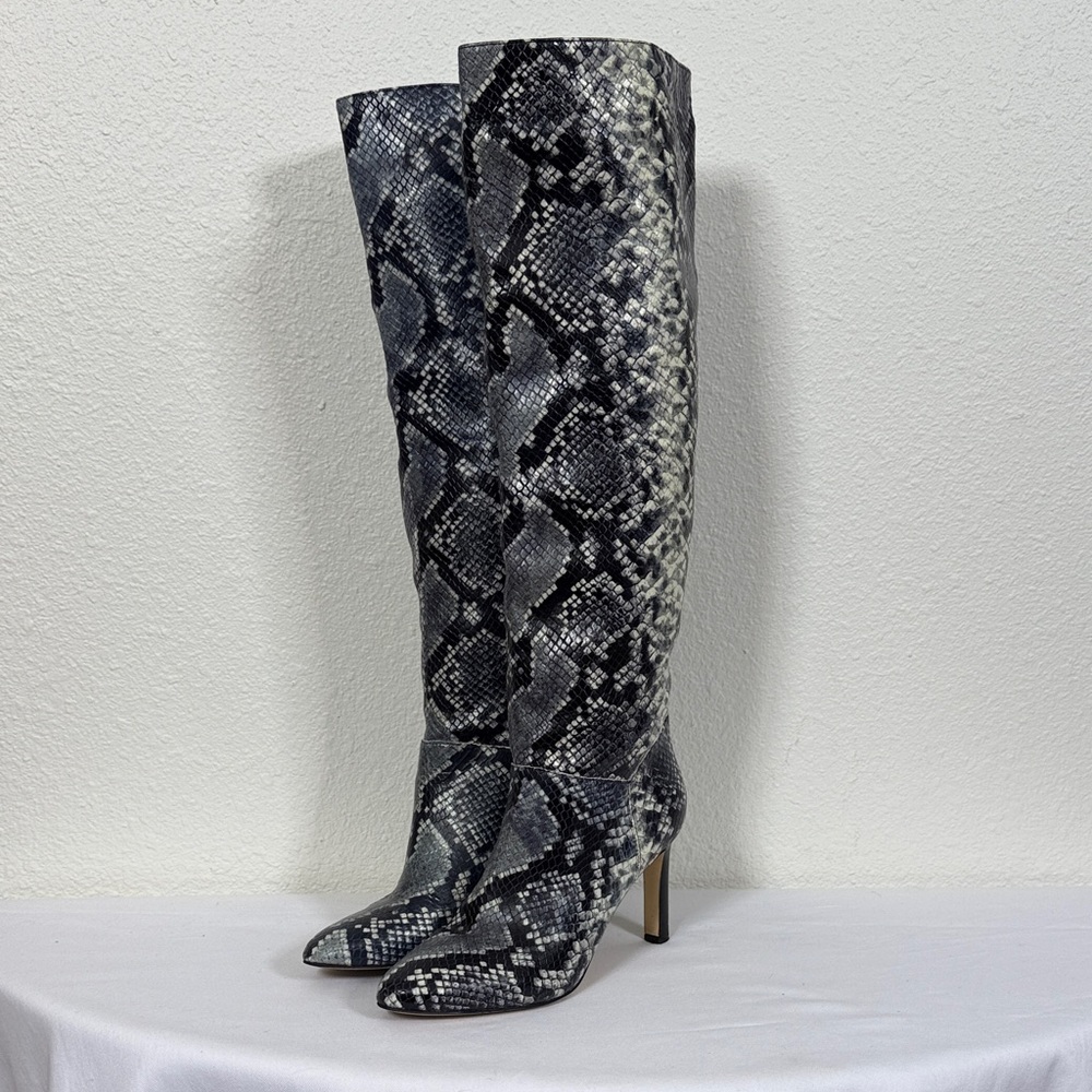 Marc Fisher Zaria Snake Embossed Tall Leather Boots Size 5 1/2 Women’s